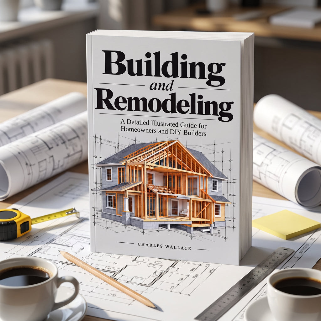 Building and Remodeling by Charles Wallace on an architect desk with house blueprints