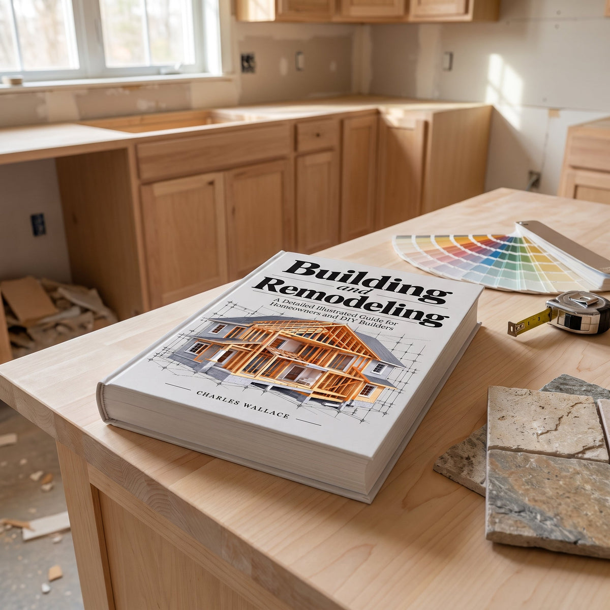 Building and Remodeling book on a kitchen counter during a remodel