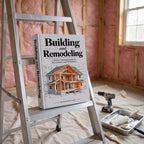 Building and Remodeling book on a stepladder in a room being insulated
