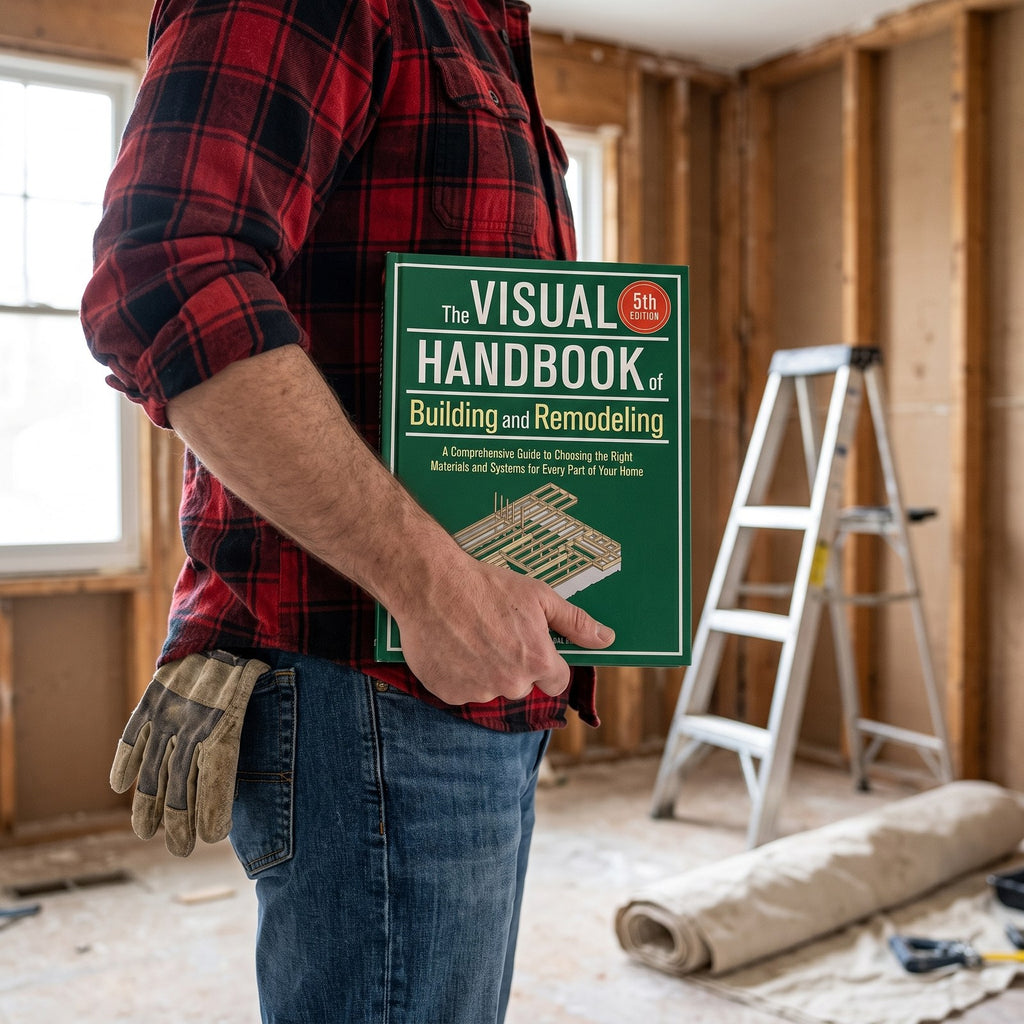 Homeowner holding the Visual Handbook during a renovation